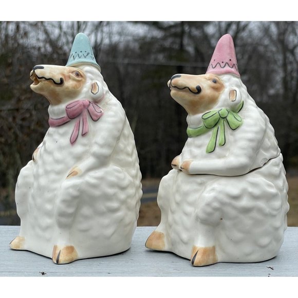 Pair of Vintage Tom Hatton Figural Ceramic Sugar & Creamer Set Sheep Lambs Cute! - Picture 1 of 16